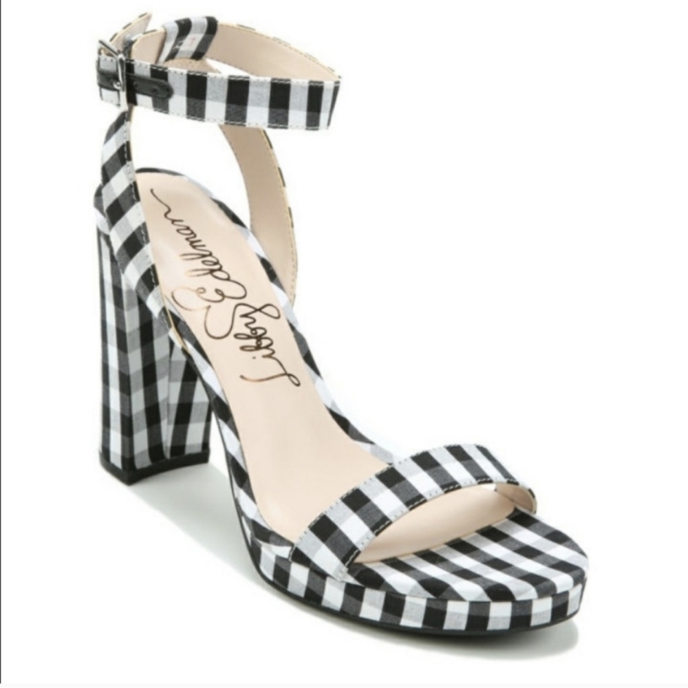 LIBBY EDELMAN Amanda Gingham Check Block Heel Strappy Sandals Size 9